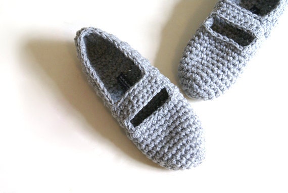 Crochet Mary Jane Slippers for Women in Grey