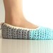 Crochet House Slippers with Felt Pom Pom, Mint Grey