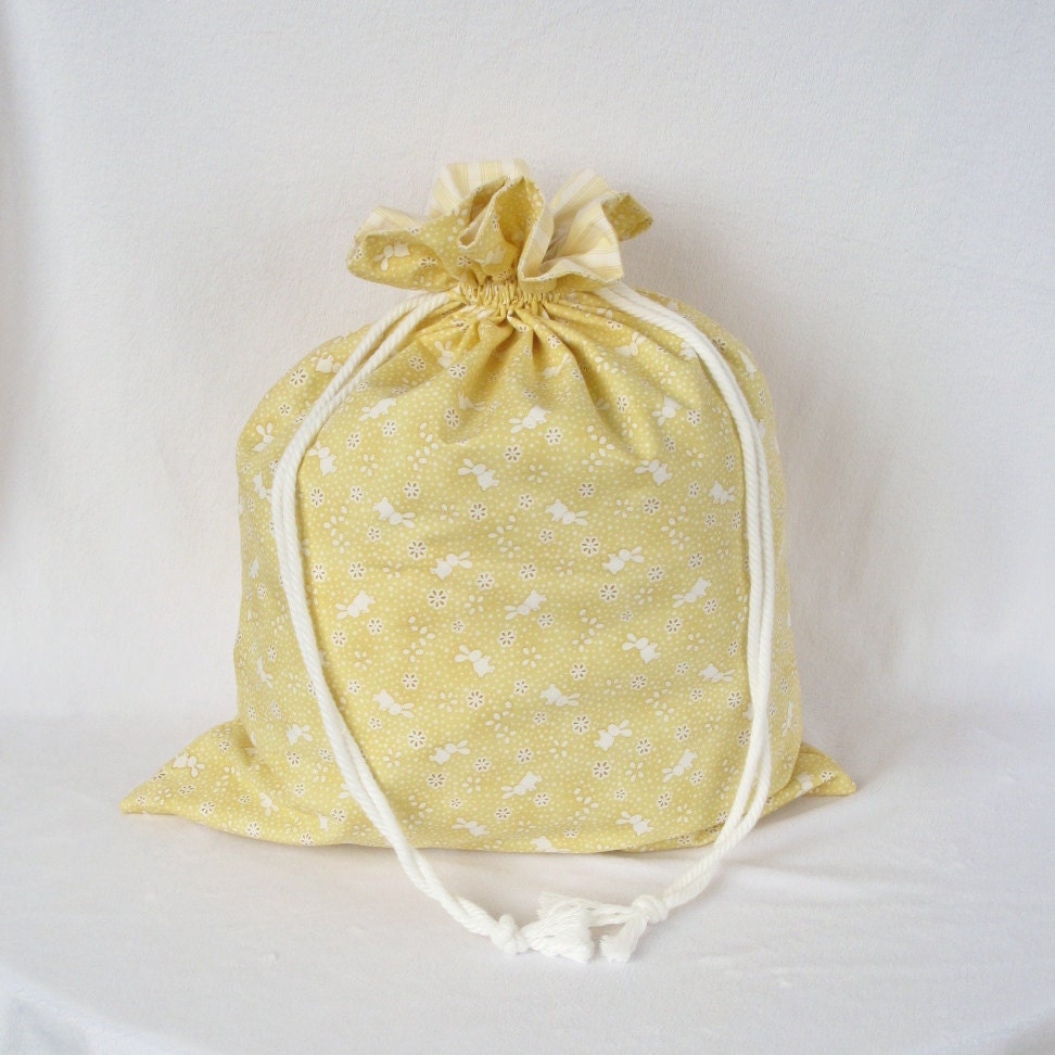 Drawstring Gift Bag Large - Yellow Bunnies by Holly Holderman OOAK