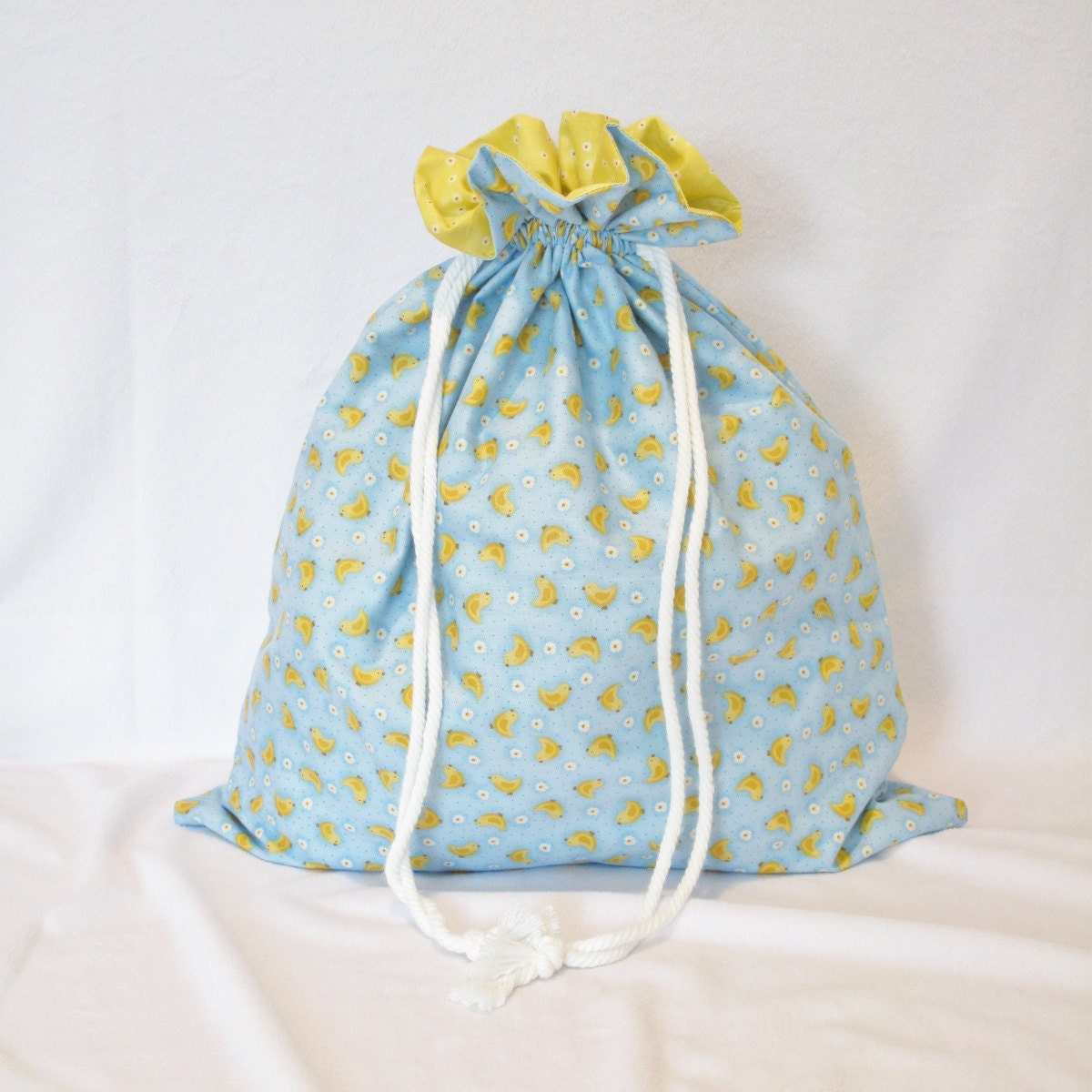 Drawstring Gift Bag Large - Blue Spring Parade Chicks by Makower