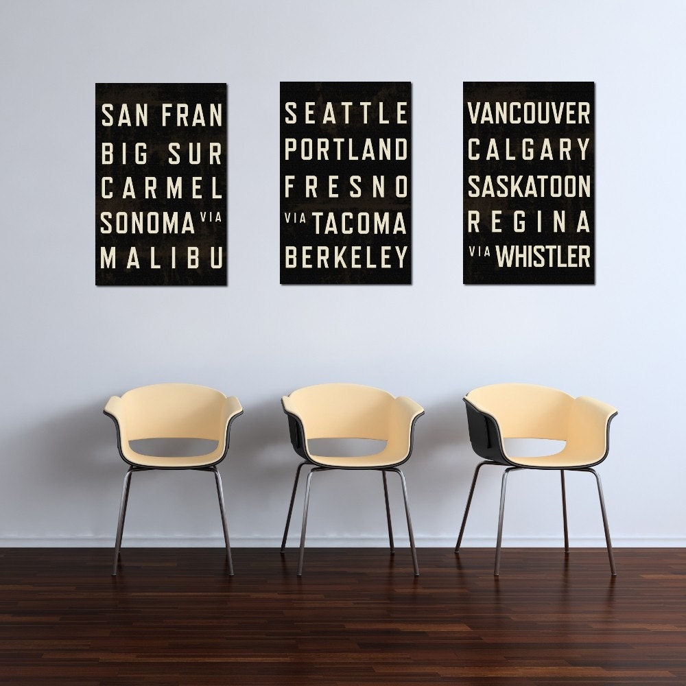 West Coast Subway Art Print - Modern Art Typography Poster - Home Decor - Set of 3 - 11x17