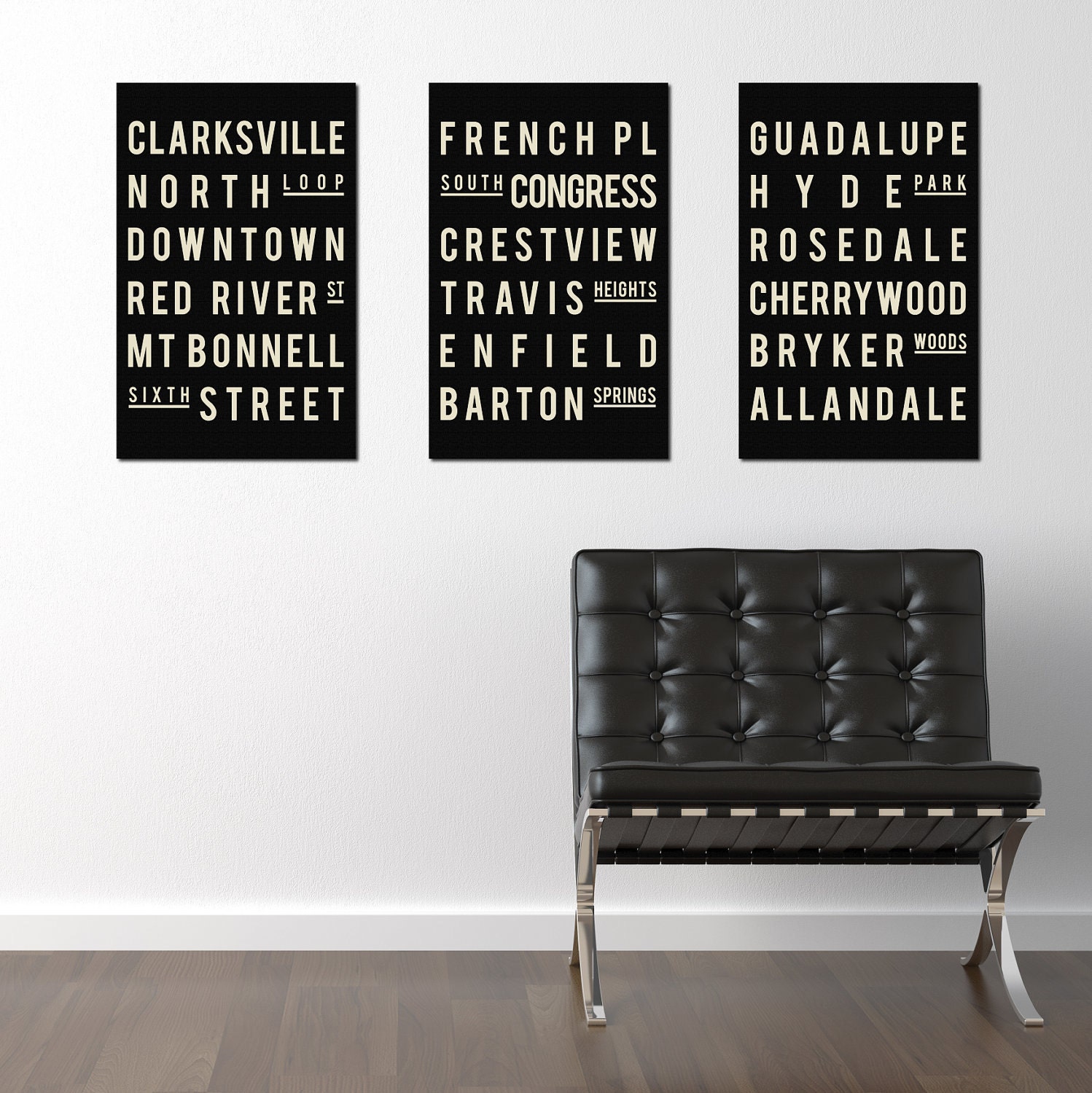 Subway Sign Poster- AUSTIN - Set of 3 Typography Prints - Modern Home Decor Gift - 11 x 17