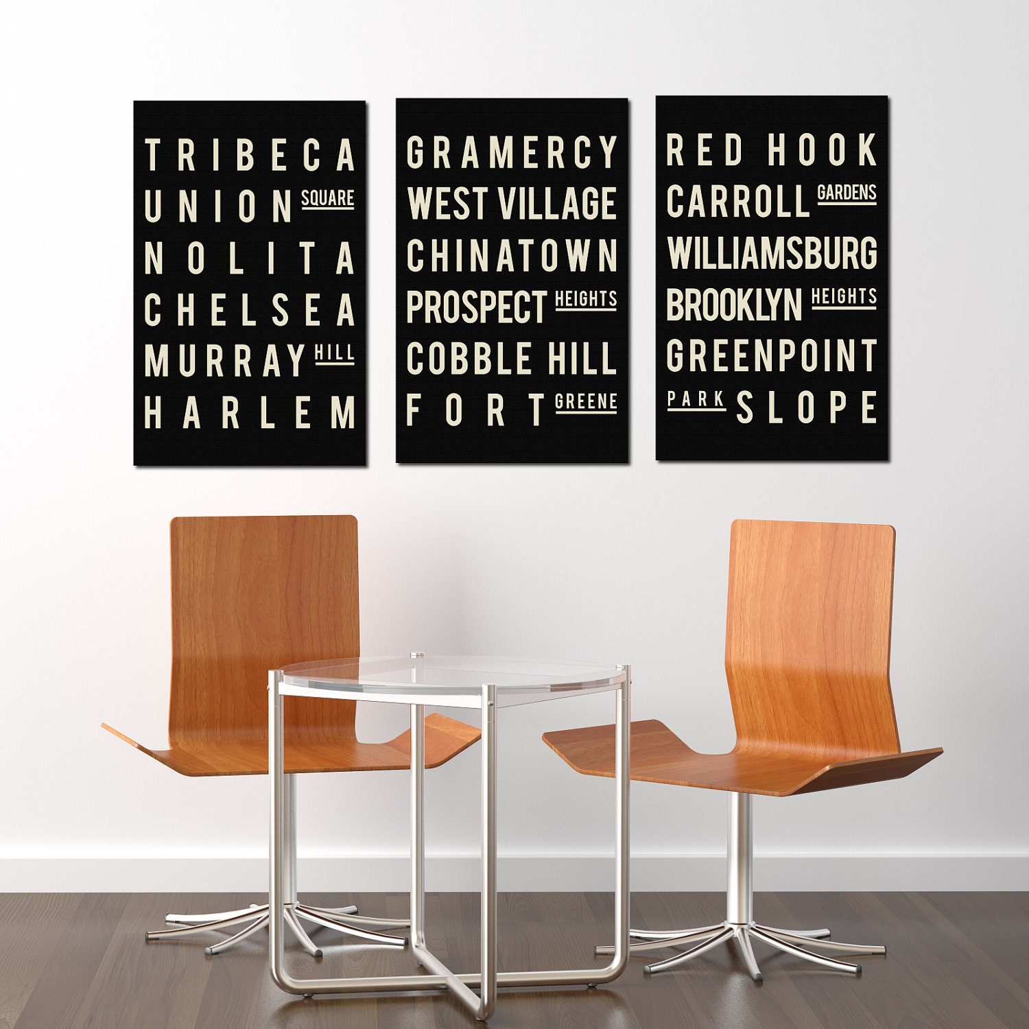 New York City, Subway Sign, Typographic Art, NYC Poster, Modern Home Decor, Gift, City Map Art, Set of 3 Posters, 12x18