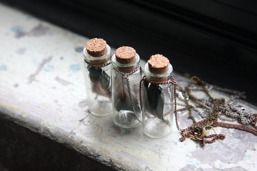 Lady Amherst Pheasant Feather Glass Bottle Specimen Pendant