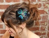 Peacock and Guinea Flower Feather Fascinator Hair Clip