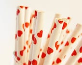 25 red heart Paper Straws, AND Digital DIY straw tags (your color choice) Party Striped Straws biodegradable