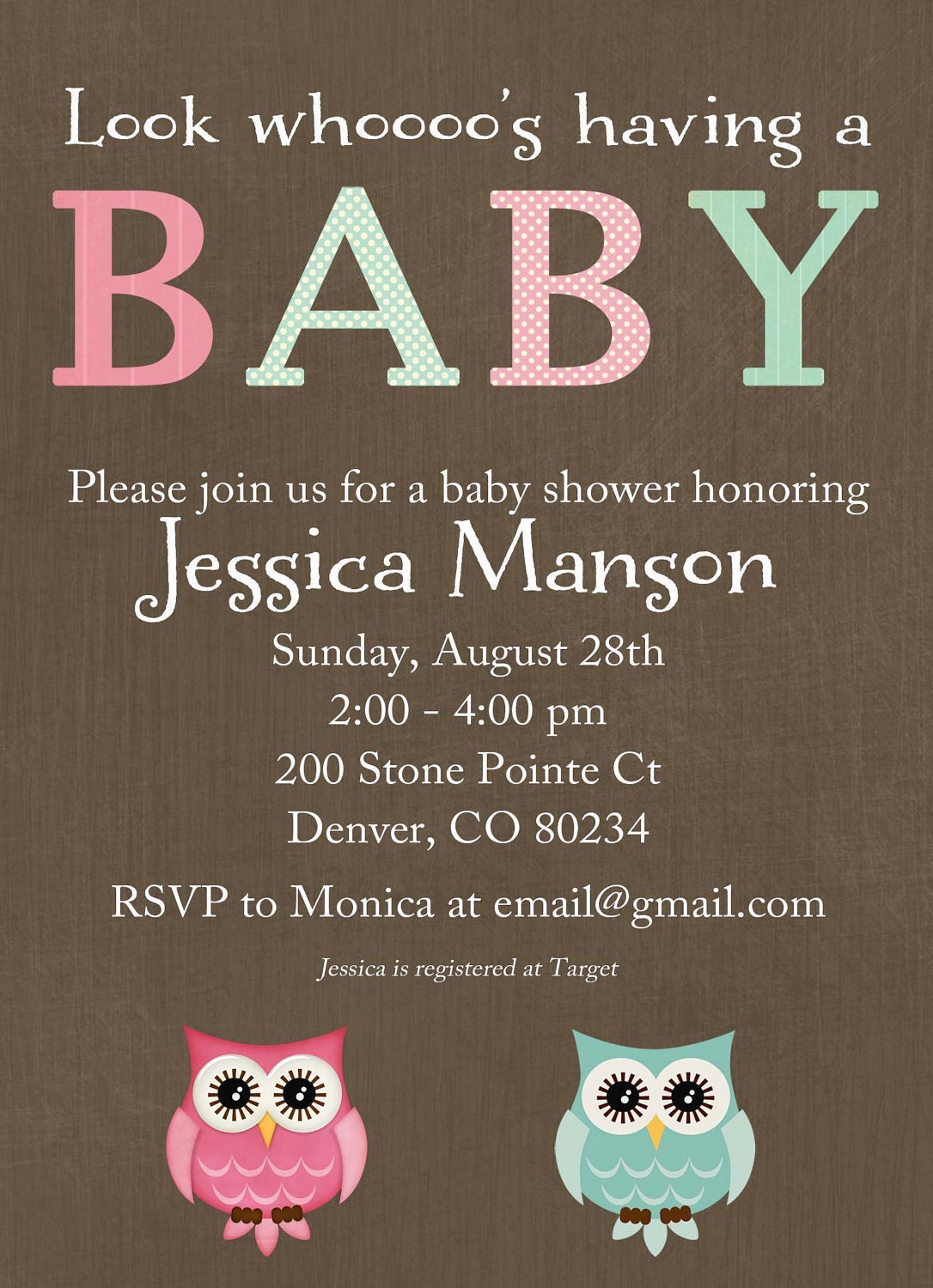 invitations, gender neutral baby shower invitation, with owls, DIY ...
