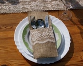 Set of 6 burlap cutlery holders