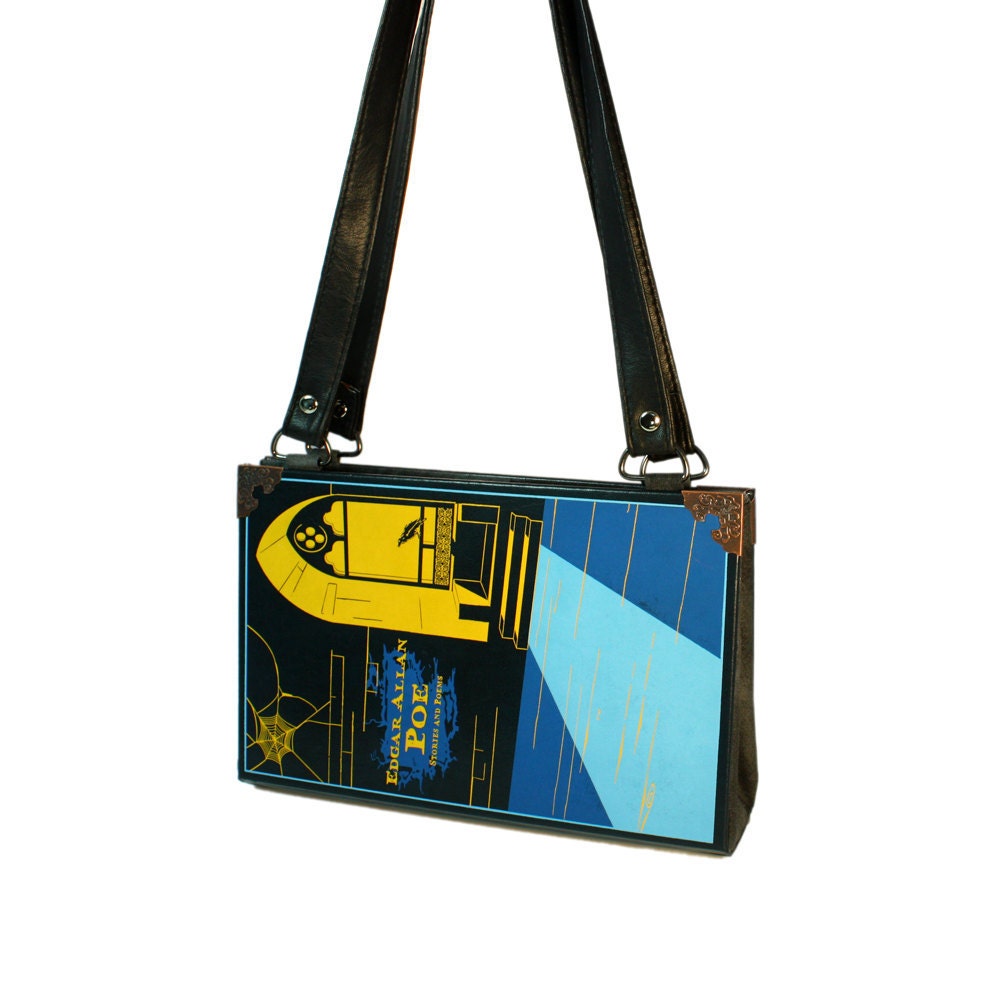 Edgar Allan Poe Book Purse Clutch or Handbag - Upcycled Decadence Bookpurse - Blue & Black