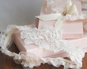 Bridal Garter Set Ivory Tea-Stained Rose Lace Toss Garter Wedding