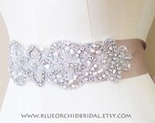 Crystal Sash, Wedding Sash, Bridal Sash, Rhinestone Sash, Taupe Freshwater Pearls Vintage Inspired - Laura