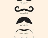 Monsieur Moustache (in Cream and Black) No. 020 - 8x10 French Printable Digital Download Collage Sheet. FREE Delivery via email