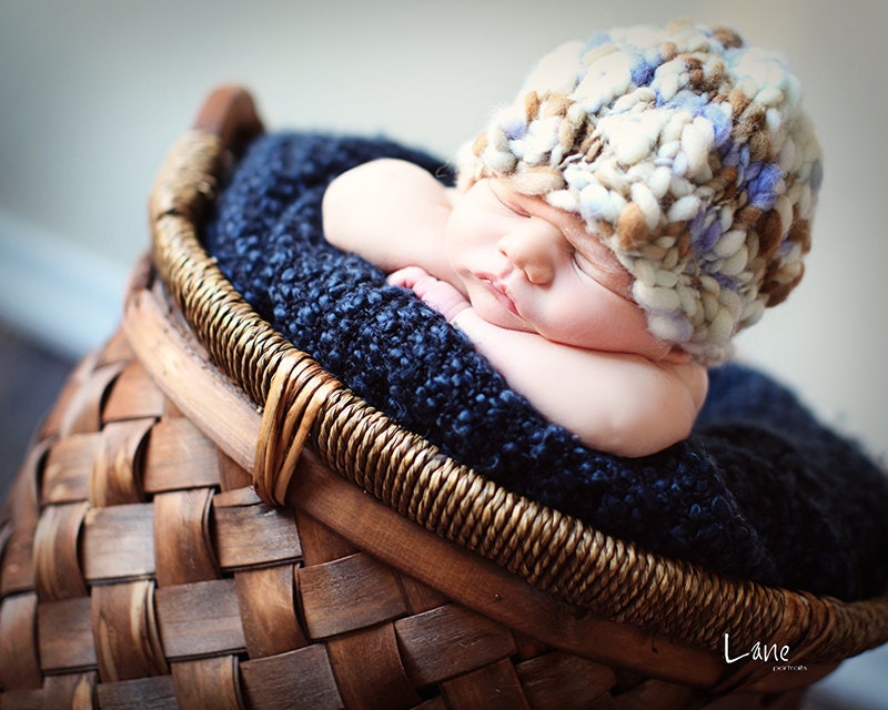 Nolan Newborn Hat for Photo Prop or Gift, Made with Handspun Yarn, for Baby Boys