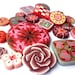 set of 21 buttons - pink red orange - handmade polymer clay