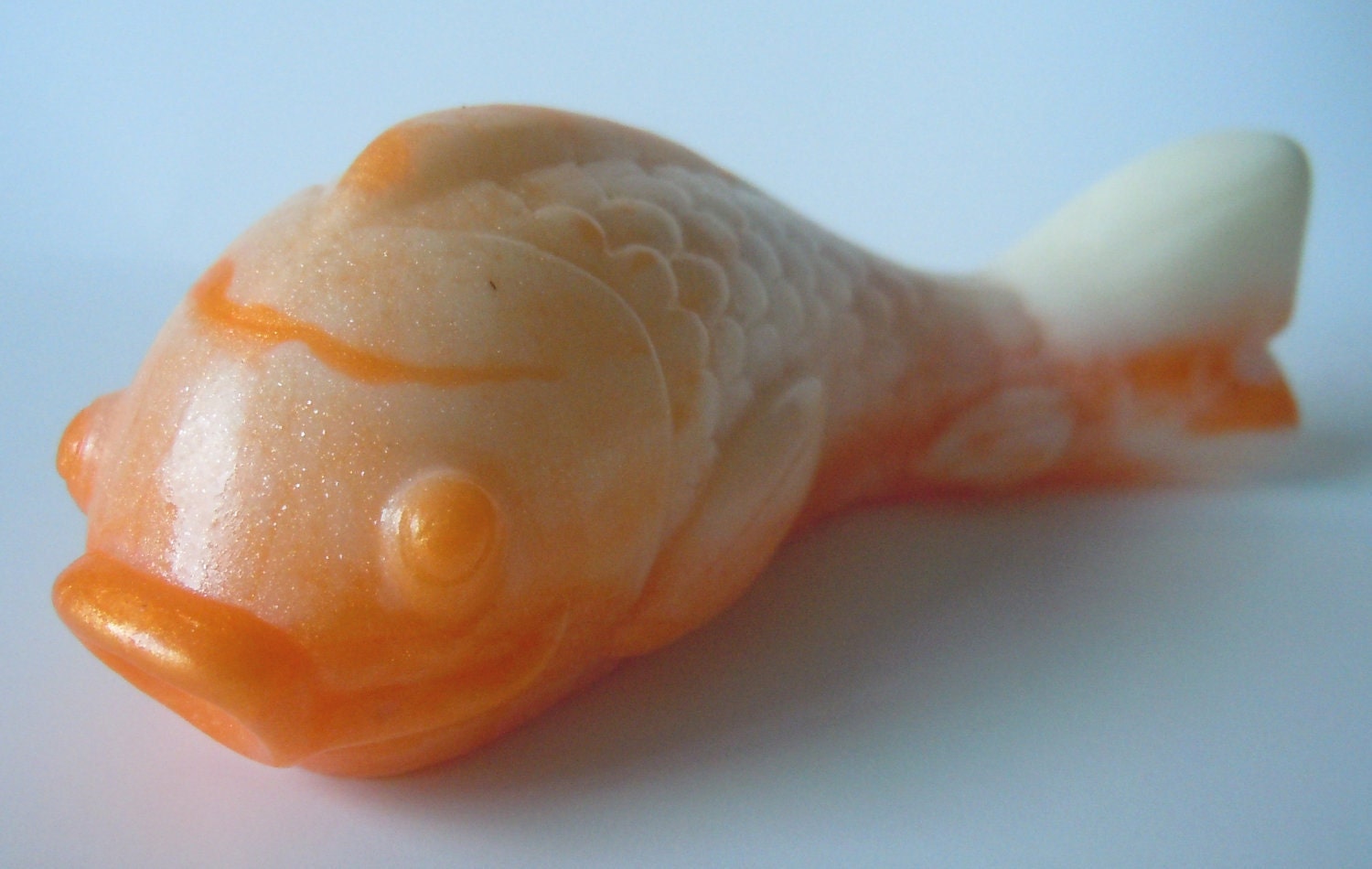 ORGANIC 4 Orange-Swirled Fishy Wishy Koi Soaps - You Pick ONE SCENT - Vegan guest bath decorative pond fish gold white