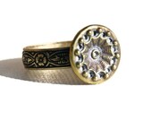 Button Ring Vintage Antique Button Ring, Sun Medallion