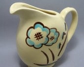 Vintage Yellow Pottery Pitcher Hand Painted Flowers