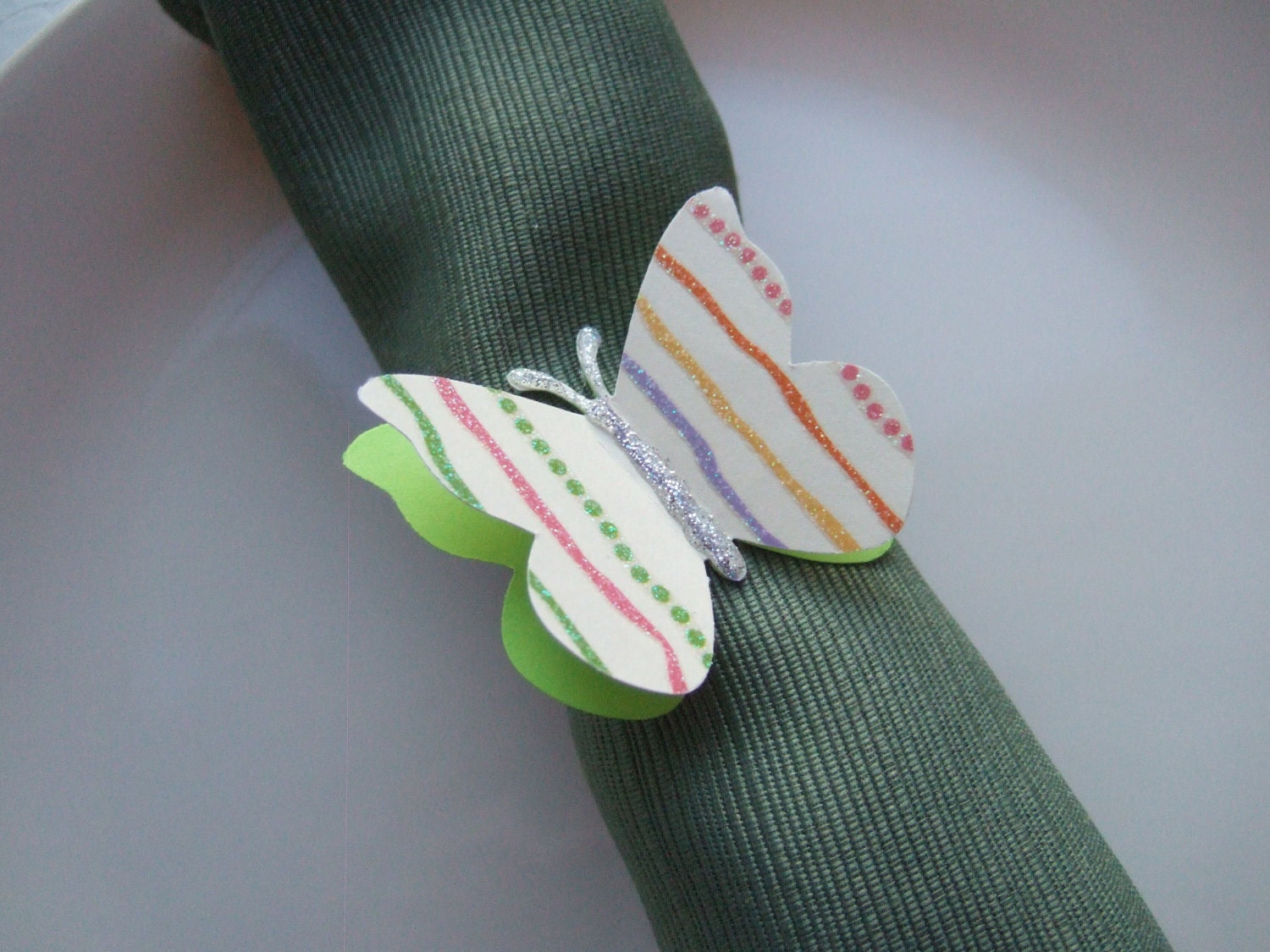 3D Paper Butterfly Napkin Ring Holders with Poem for Mad Hatter Tea Party or Other Special Event... Doubles as favors