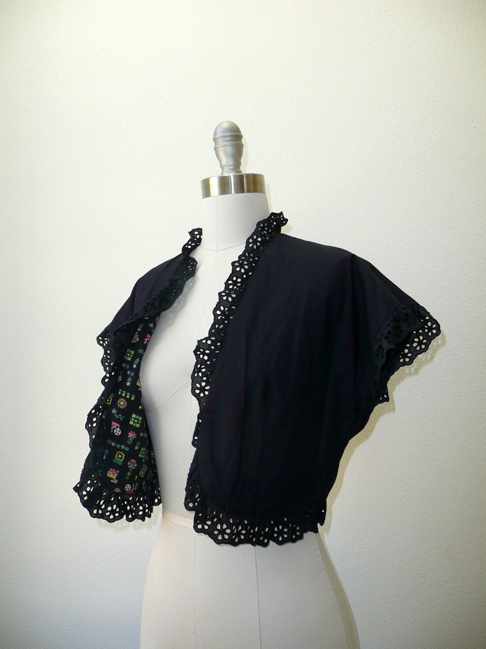 vintage1940s Bolero Jacket // 40s Novelty Print