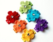 Baby Hair Clips, Baby Hair Snaps, Crochet Hair Clips, Flower Hair Clips, Rainbow Crochet Flower Baby Hair Snaps Set of 6