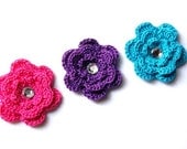 Crochet Flower Hair Clip, Baby Hair Snap, Baby Hair Clips - Sweetie Small Layered Crochet Flower Hair Snaps Set of 3