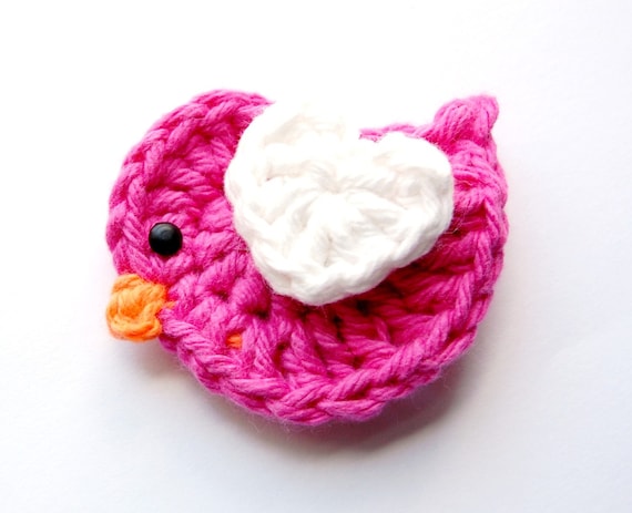 Baby Hair Clip - Baby Girl Hair Clip - Toddler Hair Clip -NEW Hot Pink  Crochet Bird Hair Clip,Girl, Baby, Toddler, Children clippies