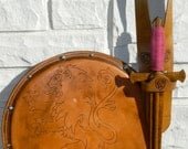 Handmade Leather Dagger, Shield, & Holster Set w/ Lion Emblem