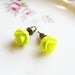 Neon Green Rosebud- Antiqued Bronze Ear Posts