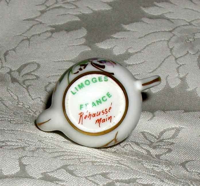 Limoges White Hand Painted Floral Miniature Teapot Trinket Box