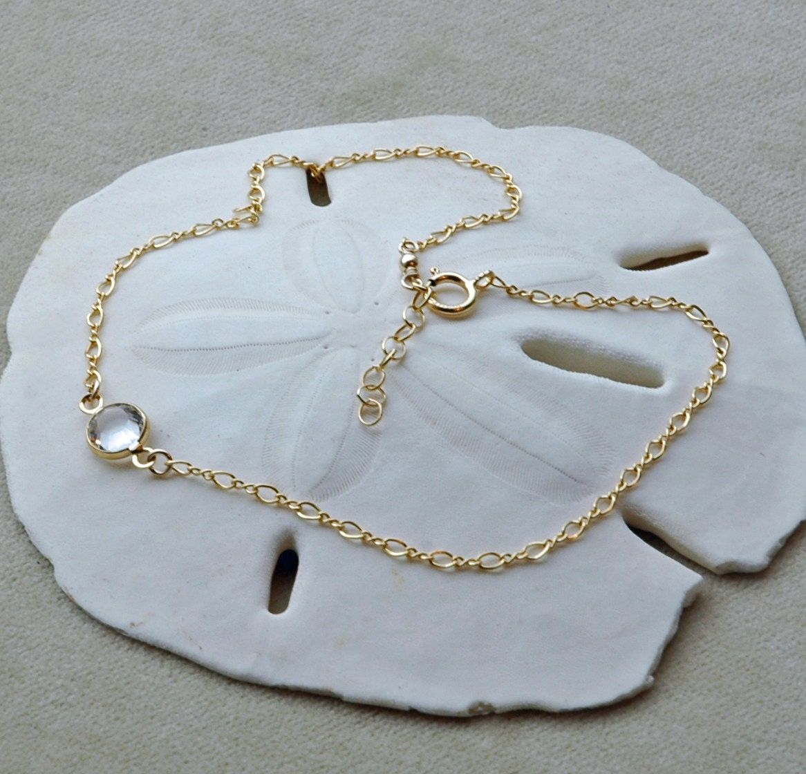 Gold Crystal Anklet, Gold Chain Anklet, Birthstone Anklet, Summer Weddings, Beach Wedding Jewelry