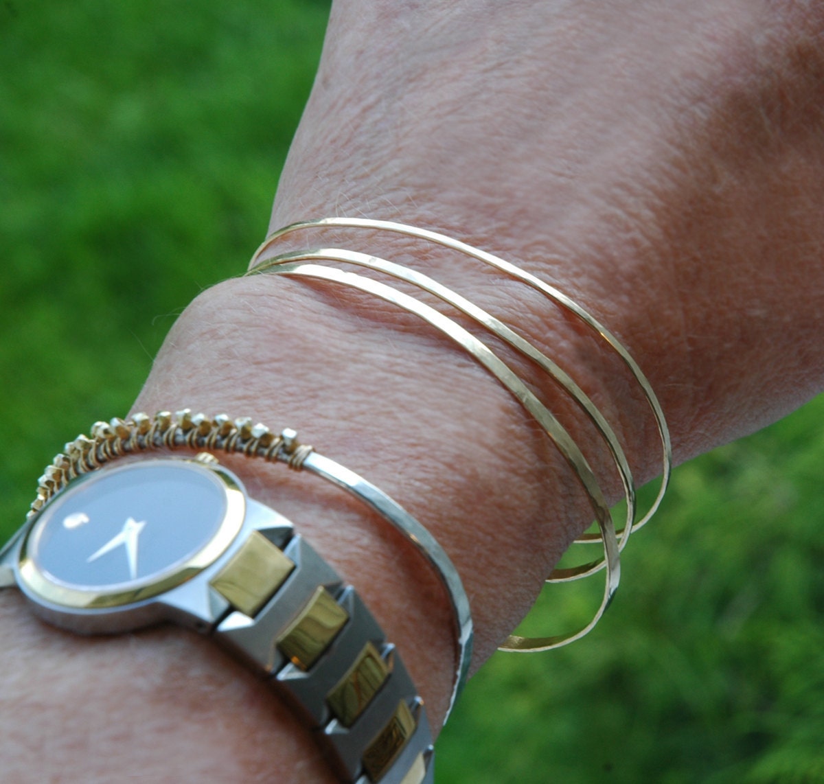 FOUR Gold Filled Bangles, Adjustable, Skinny Stacking Cuffs, Gold Bangles, 14k Gold Fill, Everyday, Minimalist, Modern