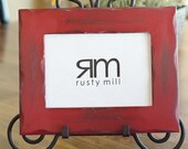8x8, 8x10, OR 8.5x11 NATURAL pine wood distressed picture frame with rustic edge, Red. . .  .HANDMADE