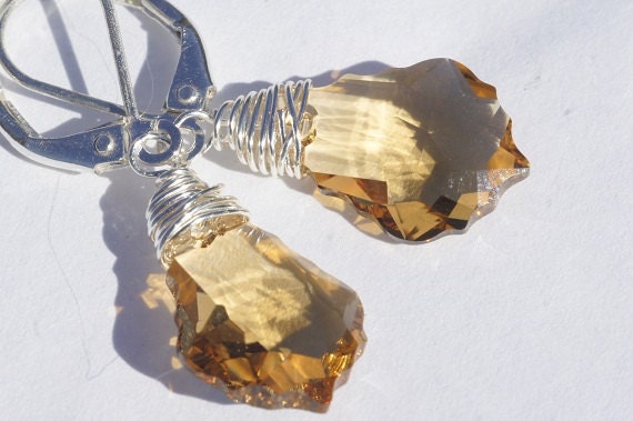 Sterling Silver Earrings. Swarovski crystal drop Earrings. Topaz earrings. Drop Earrings