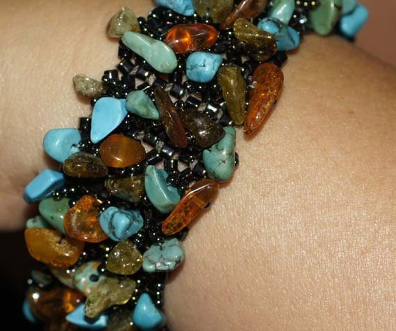 Turquoise Beaded Bracelet . Beadweaving Bracelet . Multi Stone Bracelet.