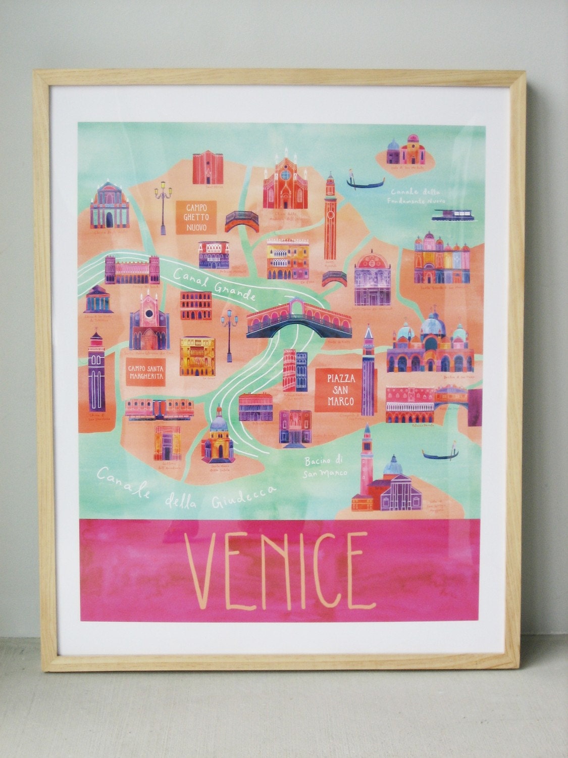 Illustrated Venice Map, 16" x 20", Digital Print