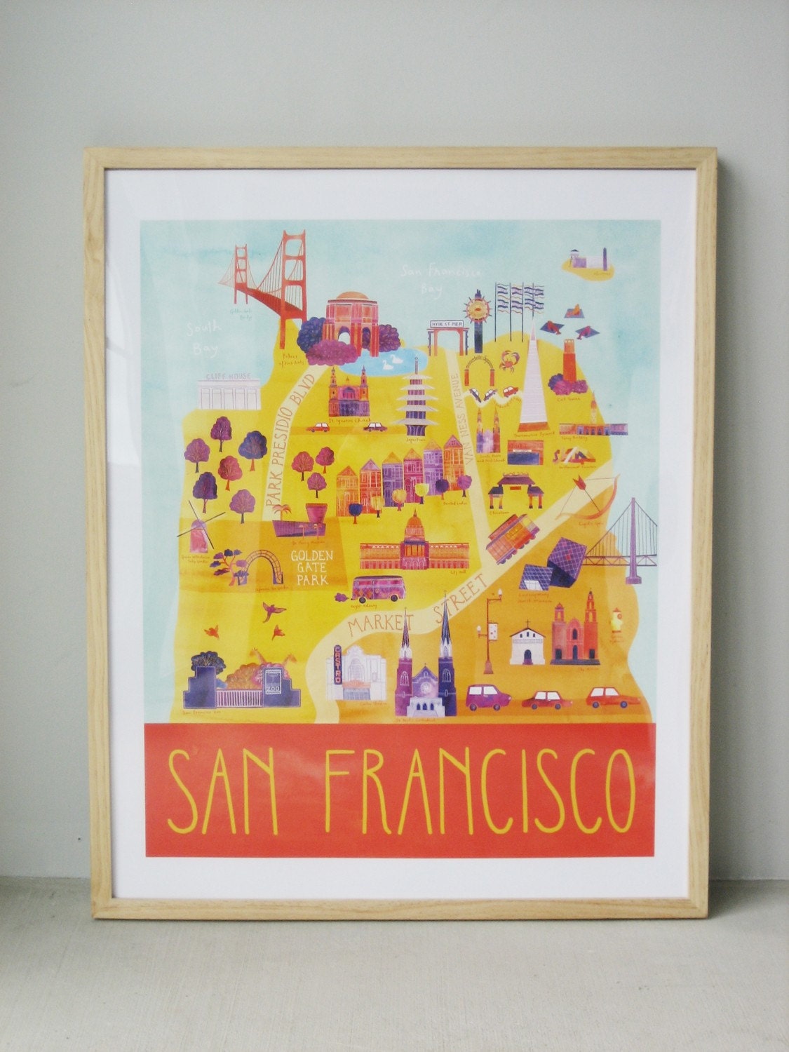 Illustrated San Francisco Map, 24" x 30", Digital Print