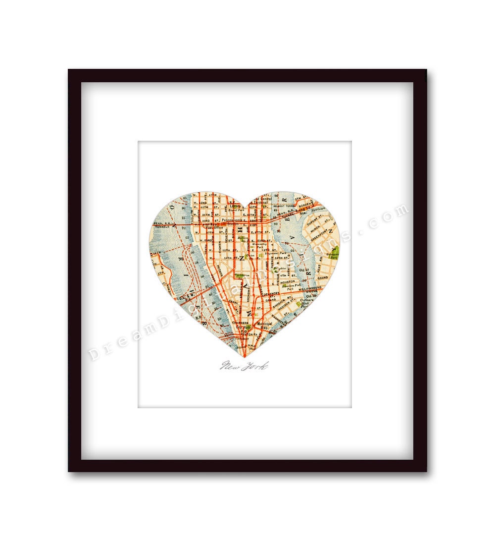 New York Heart Map Art Print City Map Wall Decor - No.P216 - As seen on Apartment Therapy