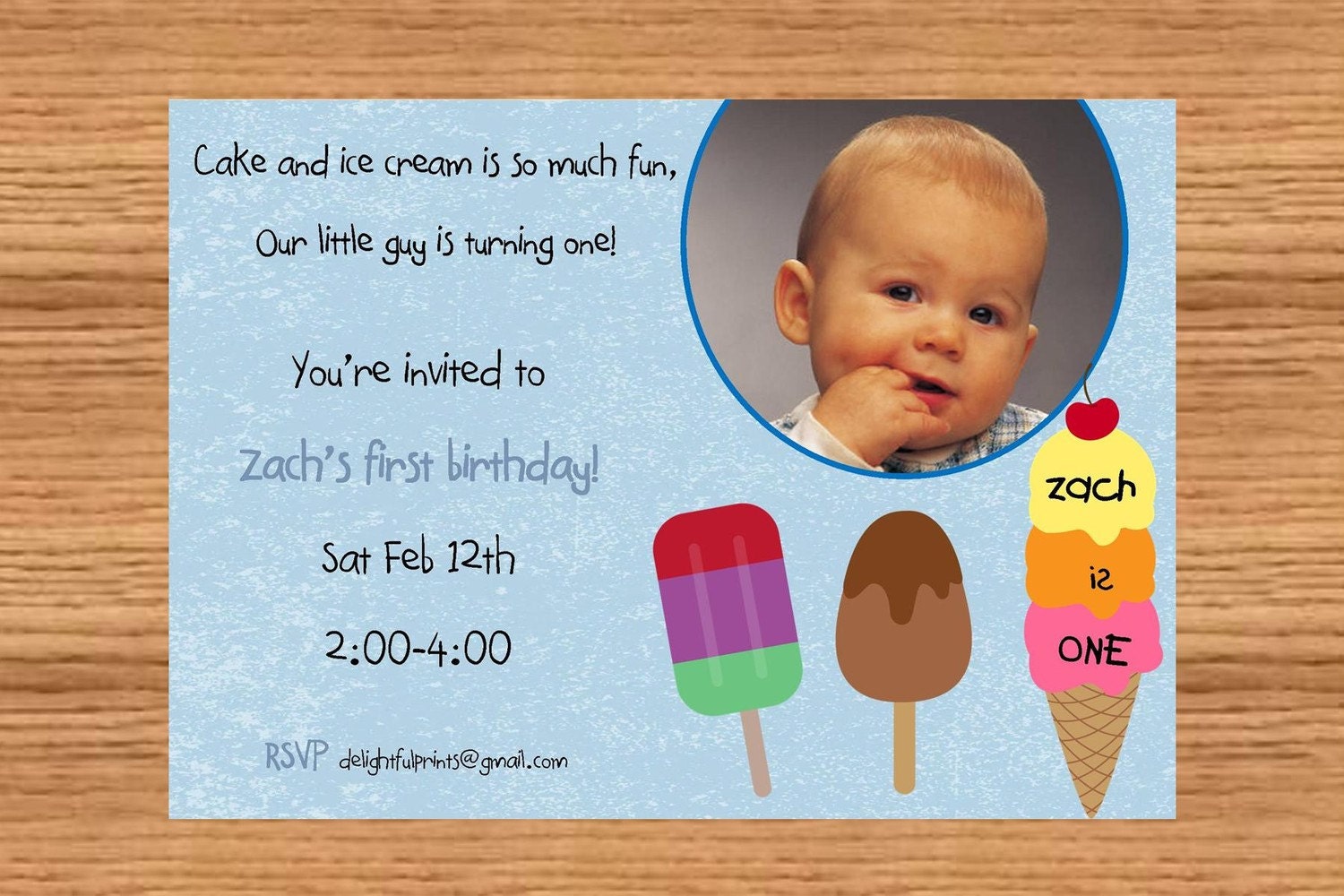Ice cream boy girl birthday invitation...DIY you print custom photo card by delightfulprints Il_570xn