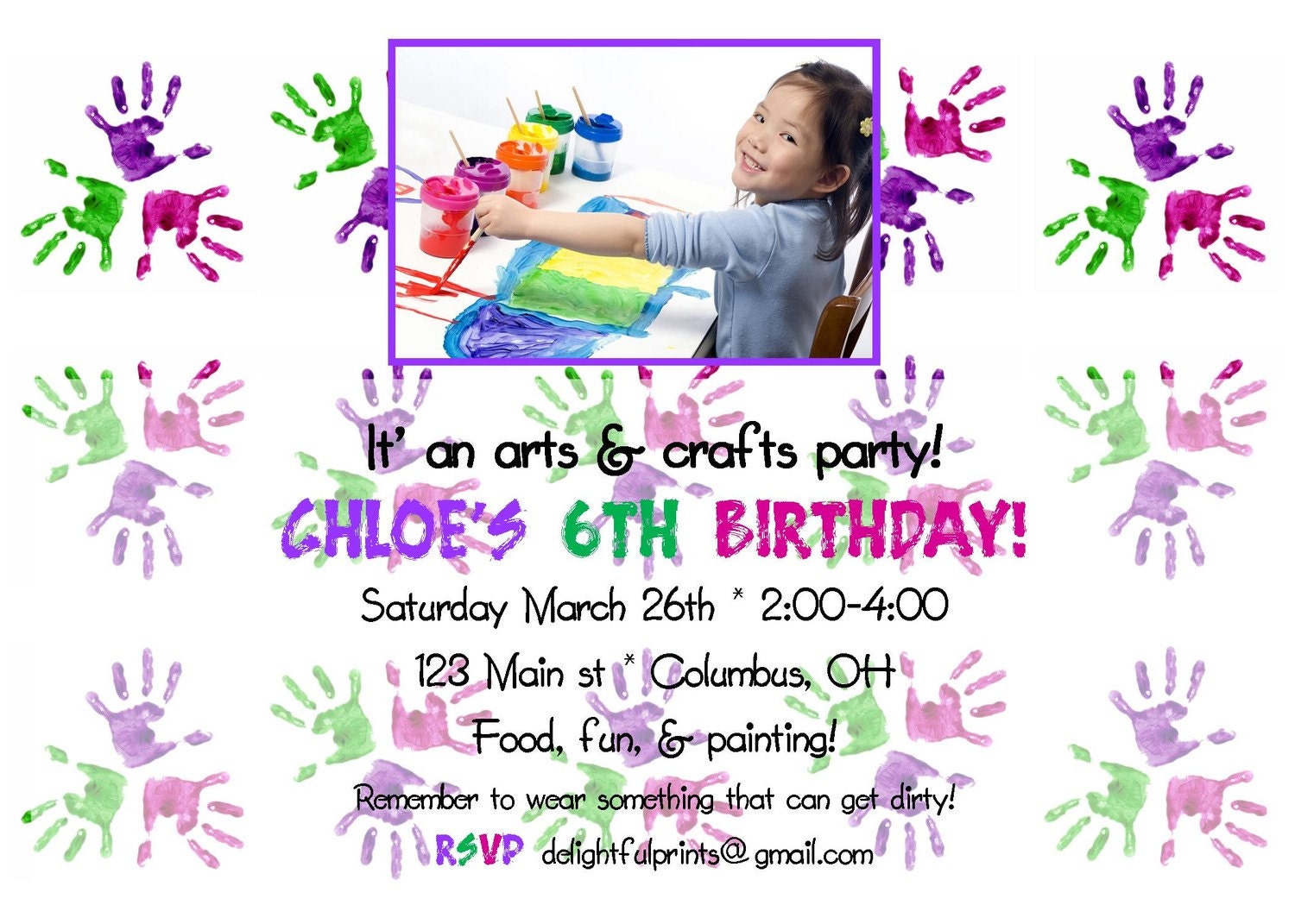 Arts and crafts finger paint birthday invitatioin...DIY you print custom photo card by delightfulprints Il_570xn
