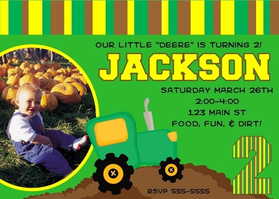 Deere tractor birthday invitation or shower...DIY you print custom photo card by delightfulprints Il_570xn