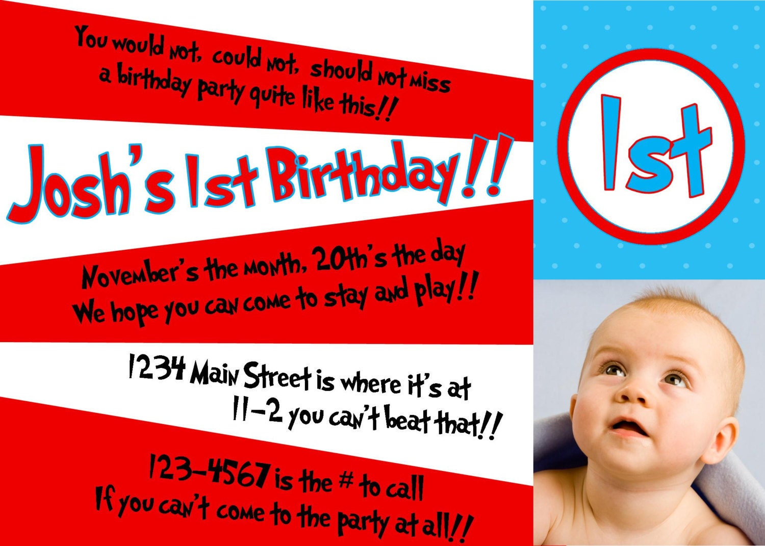Dr Seuss inspired birthday or baby shower invitation...DIY you print custom photo card by delightfulprints Il_570xn