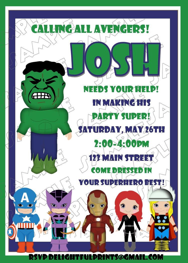 The Avengers birthday invitation hulk ironman capt america thor many colors...DIY you print custom photo card by delightfulprints Il_570xn