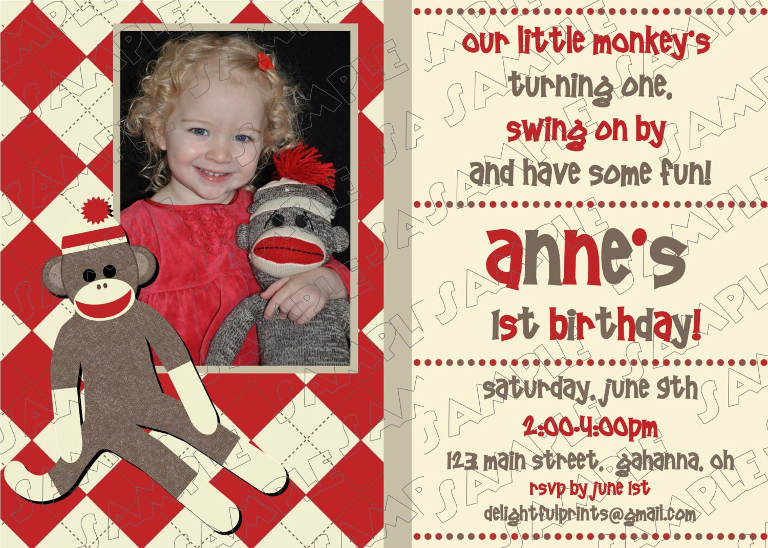Sock Monkey birthday invitation...DIY you print custom photo card by delightfulprints Il_570xn