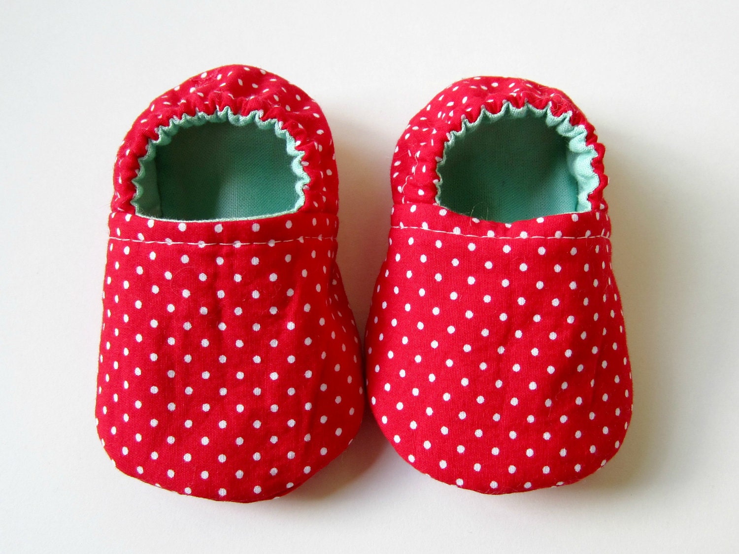 NEW - Reversible Baby Booties in Red, White, and Aqua with Polka Dots - Sizes 1-4