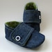Baby Booties in Dark Denim and Green Cotton - Sizes 1-4