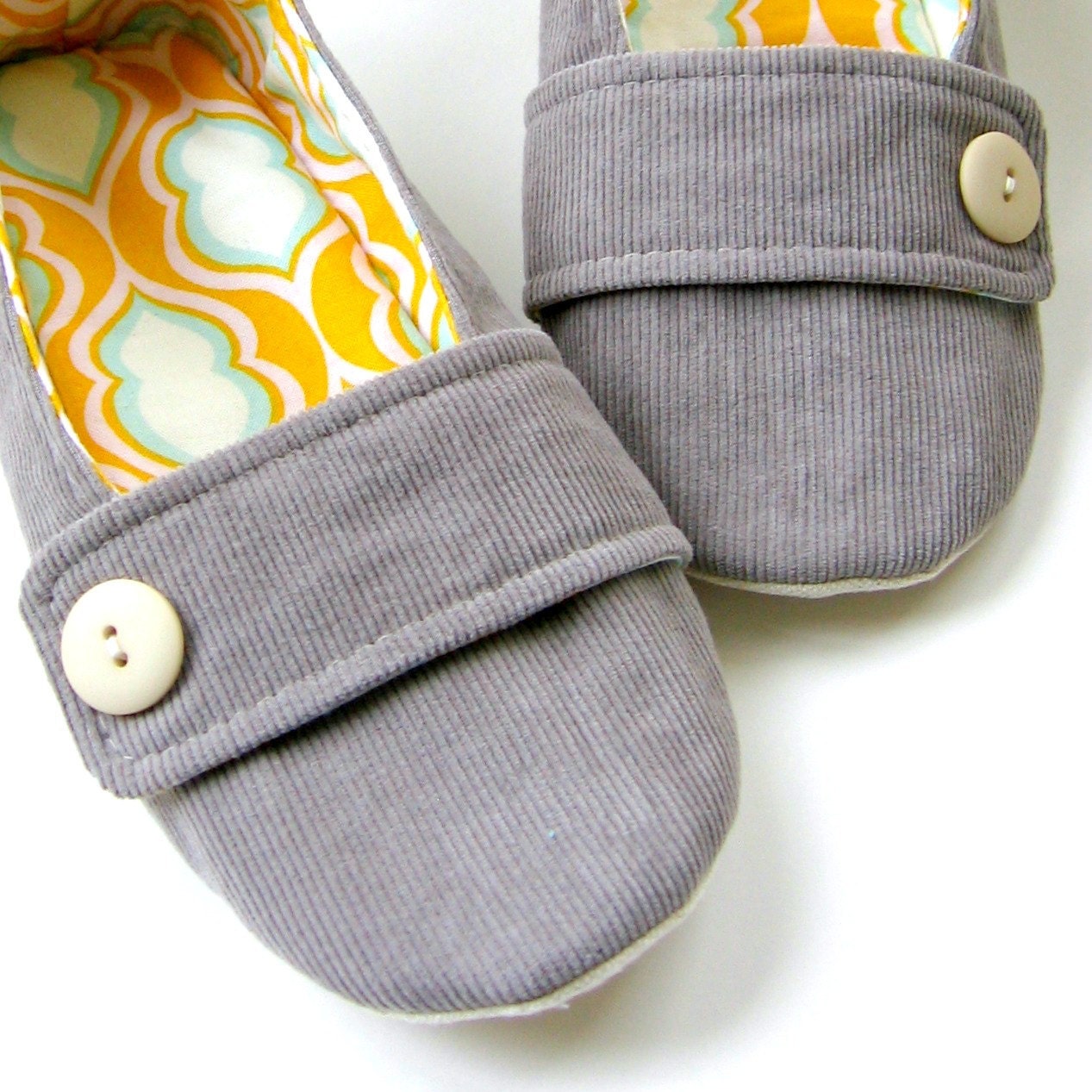 Women's Slippers - Grey Corduroy, Tangerine Yellow and Aqua 'Moli-Maude' House Slippers