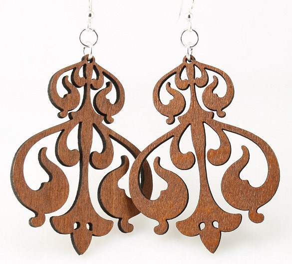Rorschach ink design - Laser Cut Wood Earrings