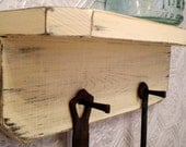 Shabby Chic-Distressed French Country-Wood Key Hook Shelf with 2 Masonry Nails, Butter Cream