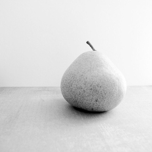 La Poire - Fine Art still life photograph black and white single pear in soft shades of gray kitchen art fruit photography 5x5
