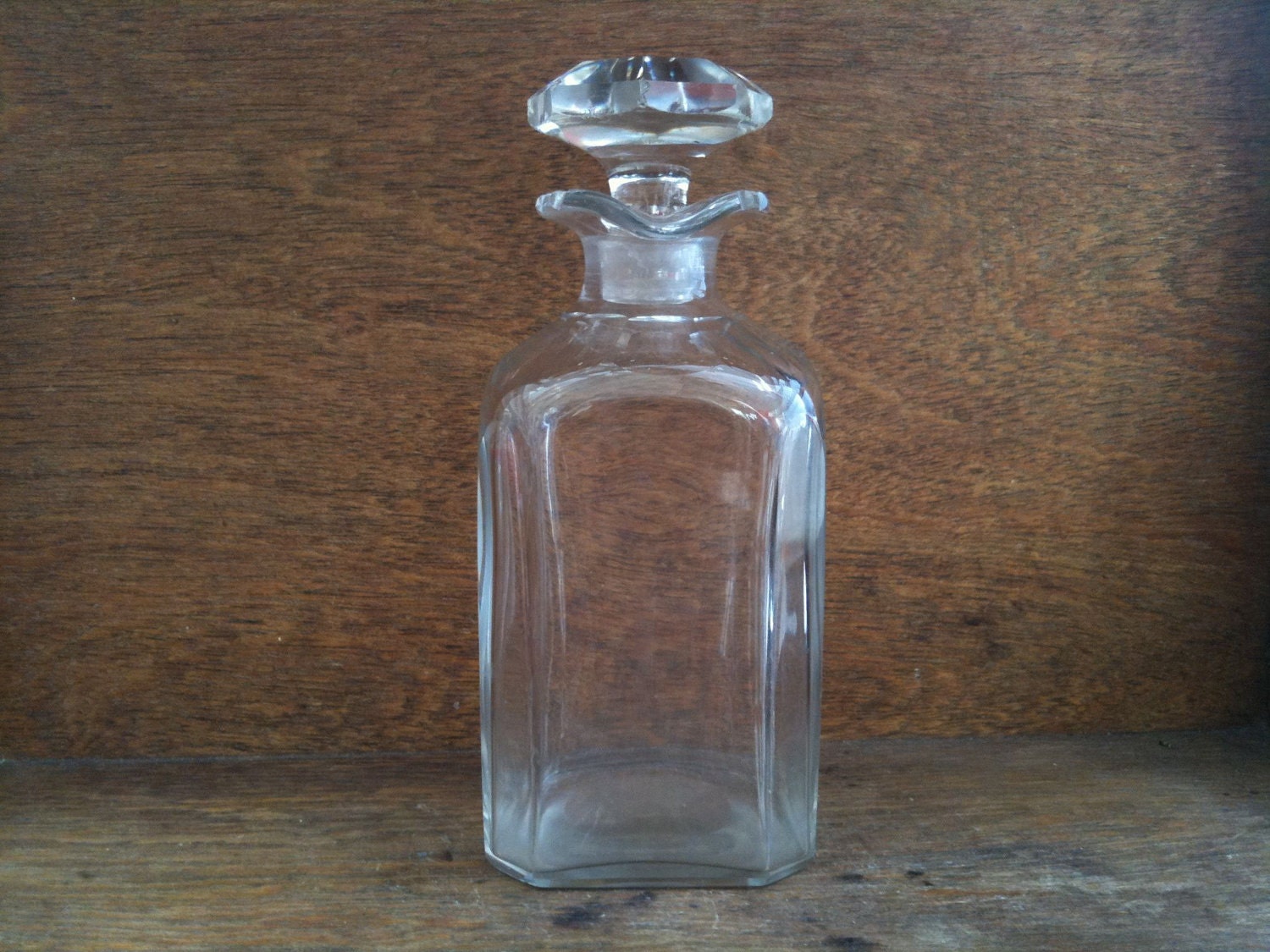 Vintage English Square Glass Decanter, with Spout